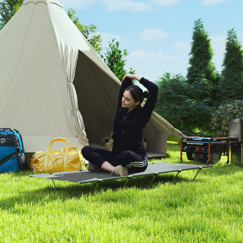 Camping Bed Foldable Lightweight Cot for Comfortable Sleep Off the Ground Dark Grey