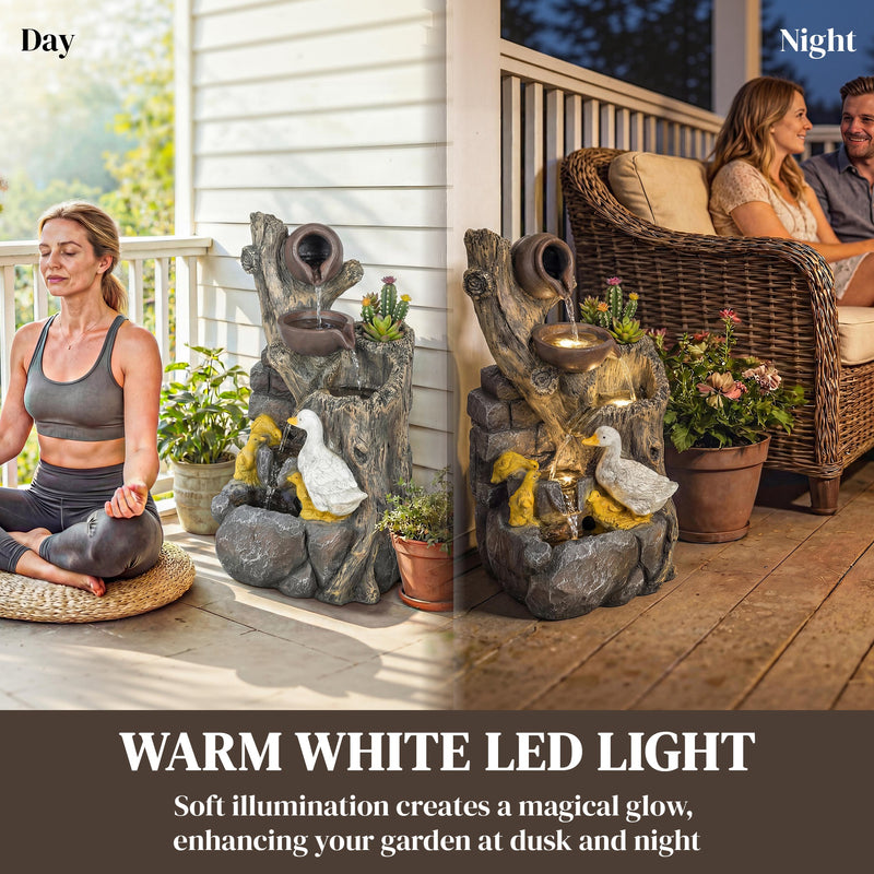 Garden Water Fountain with 5-Tier Cascading Waterfall and Warm White LED Lights Mixed Colour AOSOM