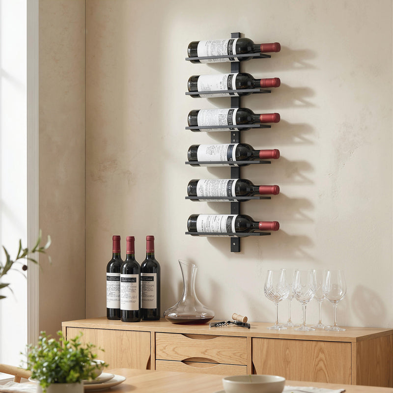 Wall Mounted Wine Rack for 6 Bottles Space Saving Steel Storage Black AOSOM