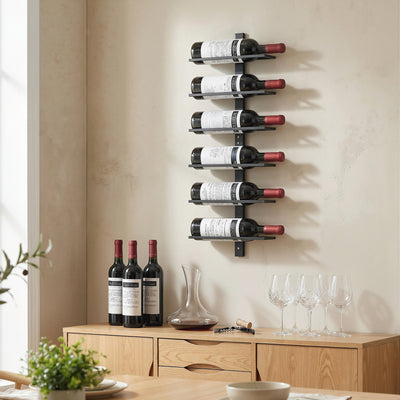 Wall Mounted Wine Rack for 6 Bottles Space Saving Steel Storage Black AOSOM