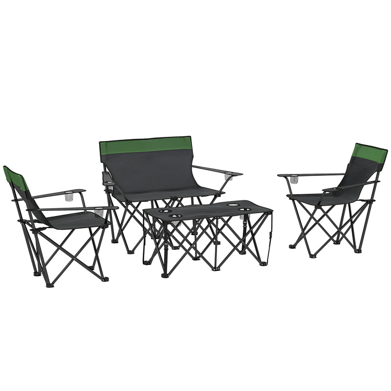 Foldable Camping Table and Chairs Set for 4 with Cup Holders and Carry Bag Olive Green