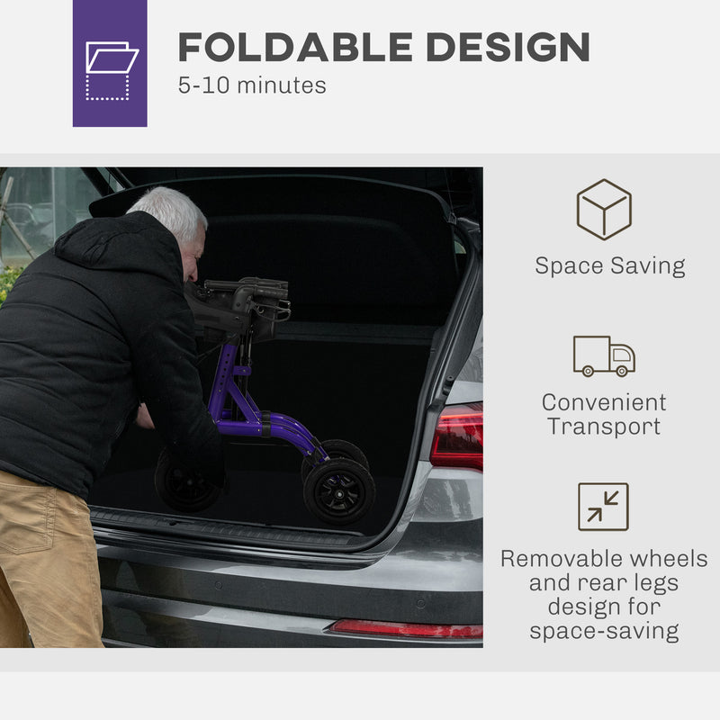 Folding Rollator Walker with Seat Backrest and Storage Bag for Seniors Purple by HOMCOM AOSOM