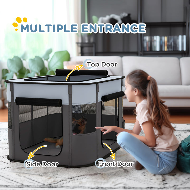 Foldable Dog Playpen with Carry Bag for Indoor and Outdoor Use Easy Setup Grey