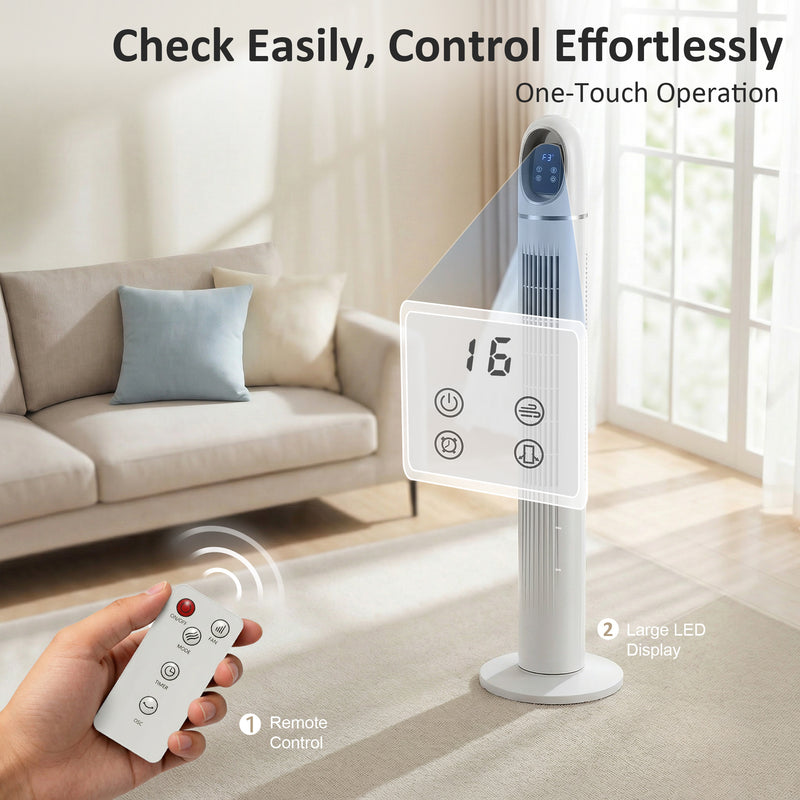 Tower Fan with Quiet Sleep Mode and Remote Control for Bedroom or Living Room White