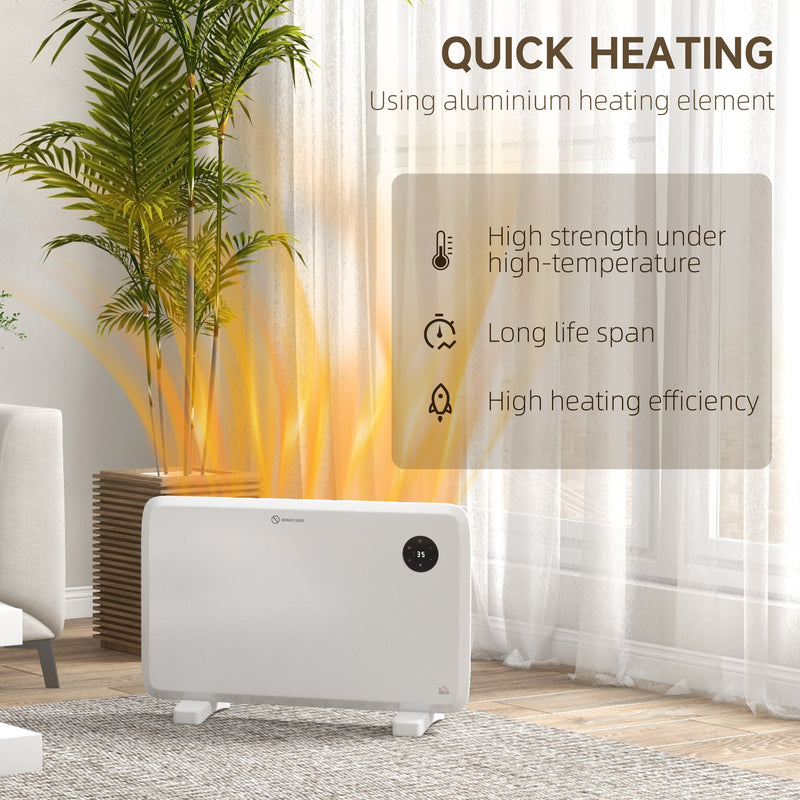 1200W Electric Convector Heater With Thermostat And Timer Freestanding Or Wall Mounted White