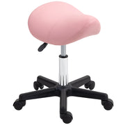 Pink Adjustable Saddle Stool with PU Leather and Steel Frame for Salon Spa Massage by HOMCOM