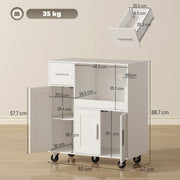 Kitchen Storage Trolley with Sliding Microwave Shelf and Lockable Wheels White Homcom