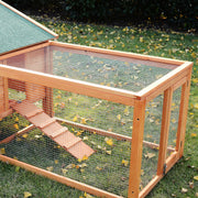 Wooden Guinea Pig Hutch with Ramp Two-Level Shelter for Outdoor Use Golden Red AOSOM