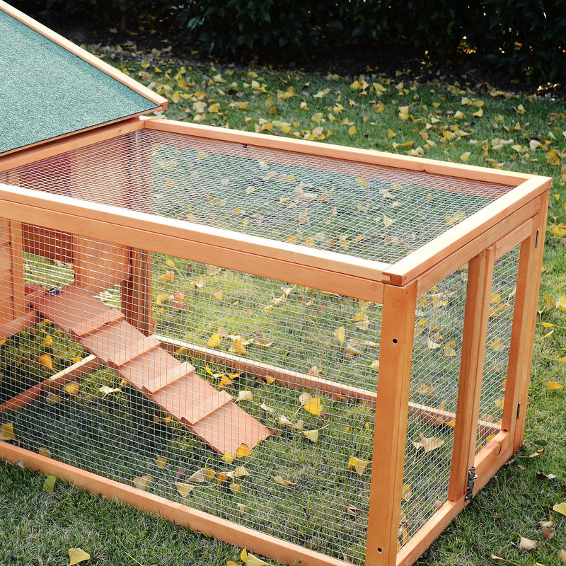 Wooden Guinea Pig Hutch with Ramp Two-Level Shelter for Outdoor Use Golden Red AOSOM