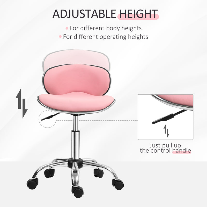 Adjustable Swivel Beauty Salon Stool With Wheels For Spa Or Home Use, Pink