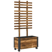 Wooden Raised Garden Bed With Trellis and Wheels for Outdoor Planting Greenhouse Brown Outsunny