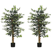Set of Two Artificial Ficus Trees Lifelike Indoor Decor for Home or Office Green