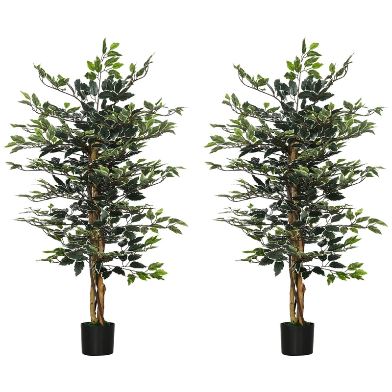 Set of Two Artificial Ficus Trees Lifelike Indoor Decor for Home or Office Green