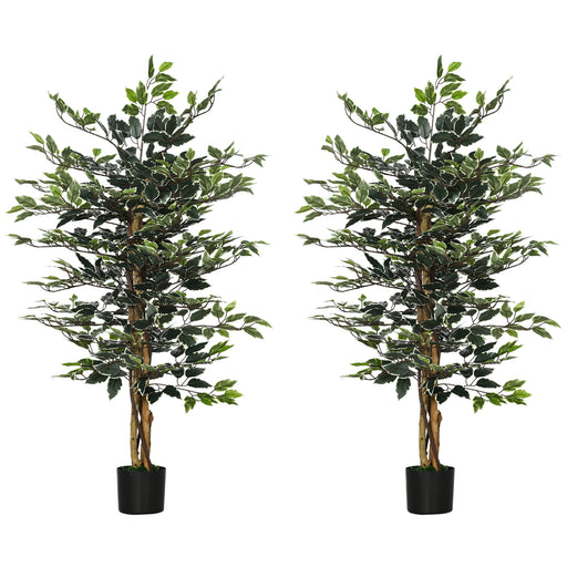 Set of Two Artificial Ficus Trees Lifelike Indoor Decor for Home or Office Green