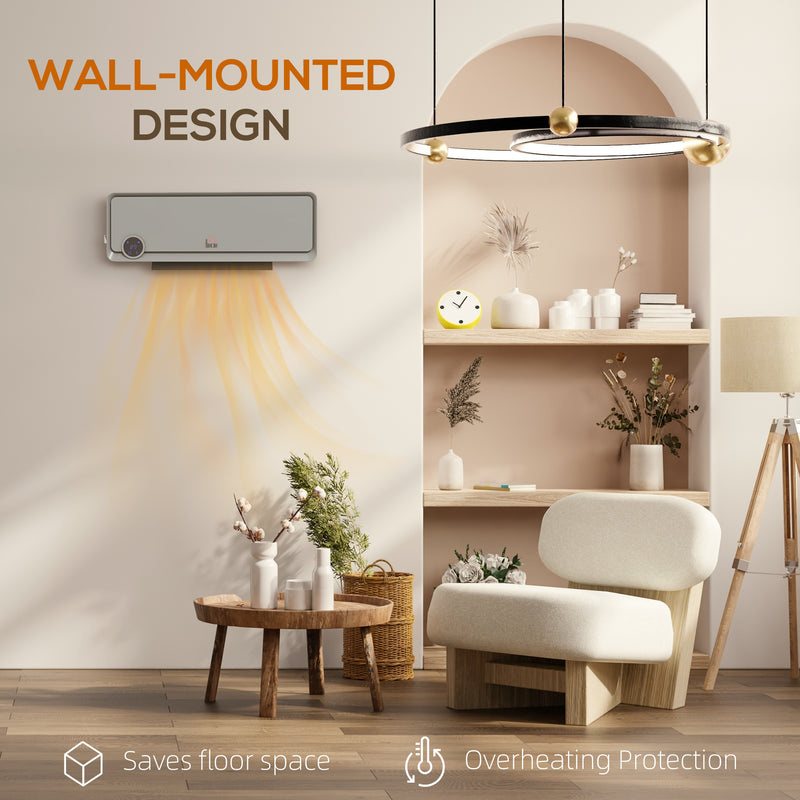 Wall Mounted Electric Heater with Timer and Remote Control for Home or Office Grey
