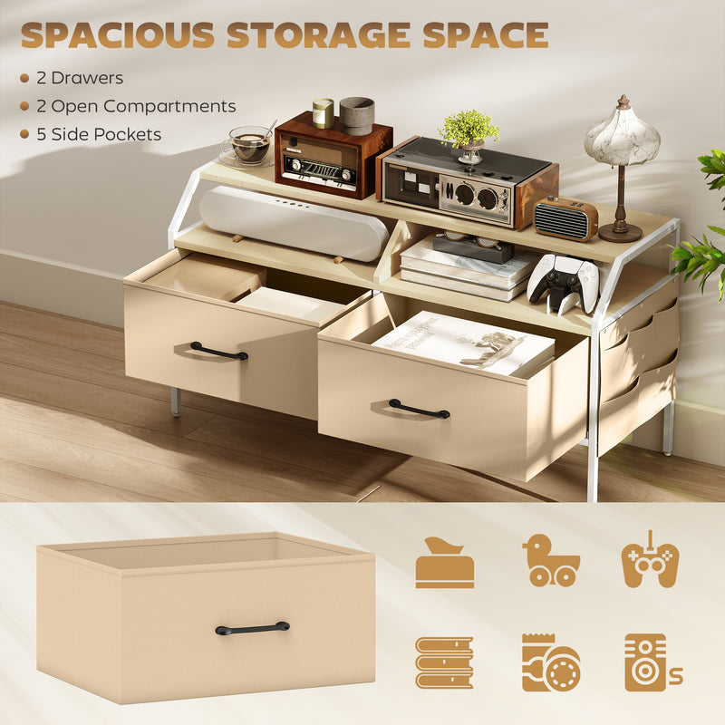 TV Stand Cabinet for 55 Inch TVs with Storage Drawers and Shelves for Living Room, Natural Wood