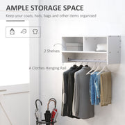 White Wall Mounted Coat Rack With Hooks And Shelf For Hallway Storage And Organisation
