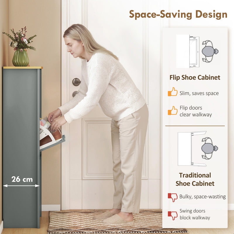 Shoe Cabinet for Hallway Storage with Three Drawers and Slim Space Saving Design Light Grey AOSOM