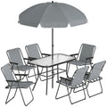 Garden Dining Set for 6 with Foldable Chairs, Glass Table and Umbrella for Easy Outdoor Meals Outsunny