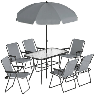 Garden Dining Set for 6 with Foldable Chairs, Glass Table and Umbrella for Easy Outdoor Meals Outsunny