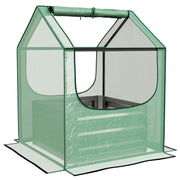 Raised Garden Planter Bed with Mini Greenhouse for Vegetables and Herbs Green and Silver AOSOM