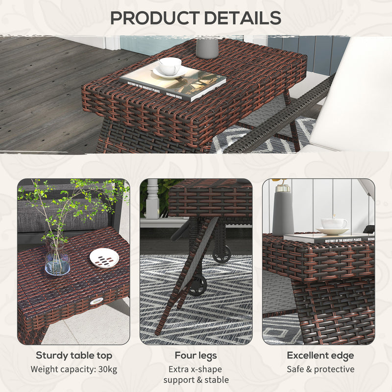Brown Rattan Foldable Outdoor Coffee Table With Steel Frame for Garden by Outsunny