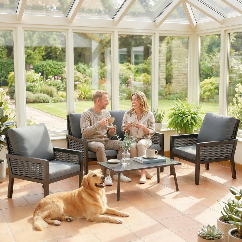 4-Piece Rattan Garden Furniture Set with Loveseat, Armchairs and Coffee Table — Dark Grey or Light Grey Outsunny