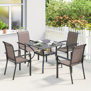 Garden Dining Set for 4 with Stackable Mesh Chairs and Square Table With Umbrella Hole Outsunny
