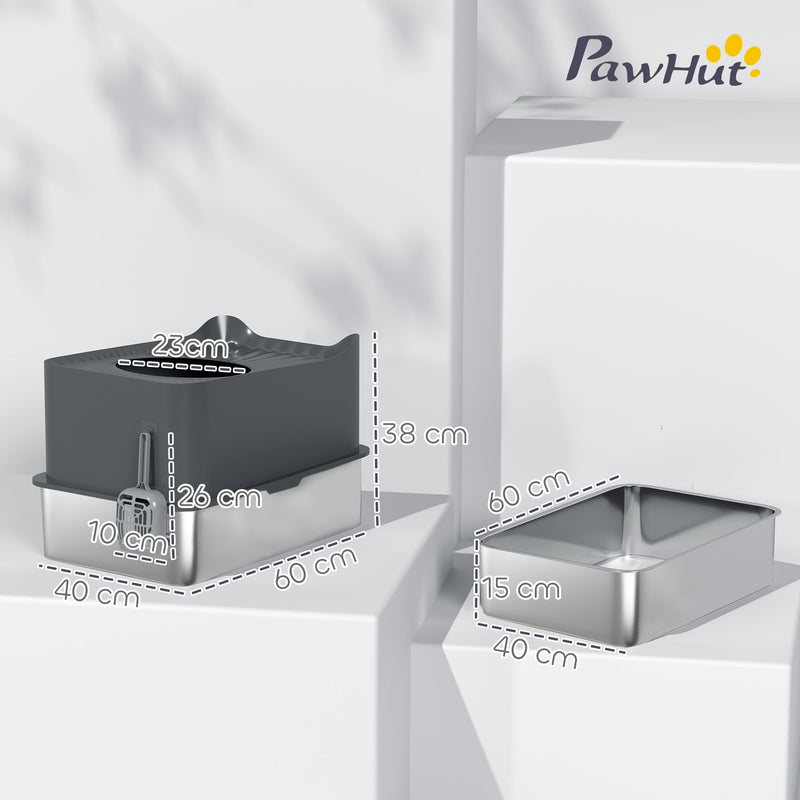 Extra Large Enclosed Stainless Steel Cat Litter Box With Scoop And Top Entry Design