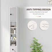 Slim 180cm Light Grey Bathroom Cabinet with Drawer Shelves and Cupboards for Extra Storage
