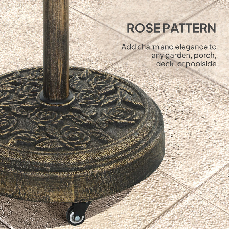 Heavy Parasol Base with Wheels 32-48mm 21kg for Easy Movement and Stable Garden Umbrella Support, Bronze Tone