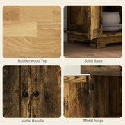 Rustic Brown Sideboard with Rubberwood Top and Adjustable Shelves for Kitchen Storage