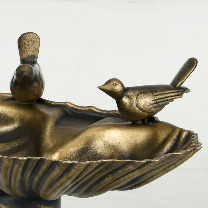 81cm Tall Vintage Style Bird Bath with Decorative Birds and Planter Base Bronze by Outsunny
