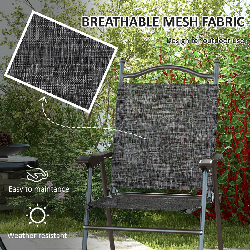 Set of 2 Folding Garden Chairs with Breathable Mesh Seats for Outdoor Use Grey AOSOM
