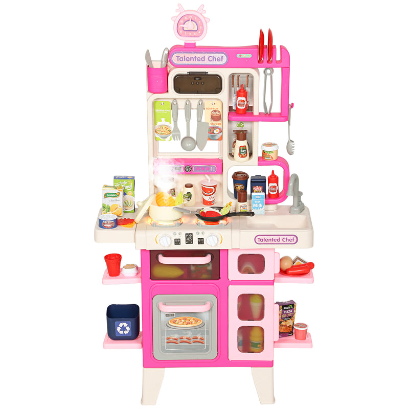 Kids Play Kitchen Set with 104 Accessories Realistic Lights and Sounds for Role Play Pink