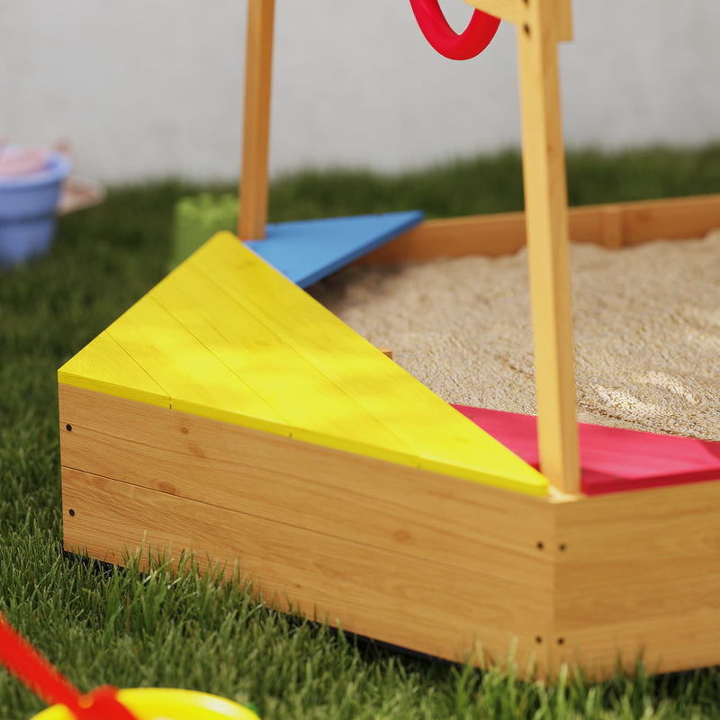 Wooden Kids Sandpit Boat Style with Canopy 4 Seats Rudder and Bottom Liner by AIYAPLAY