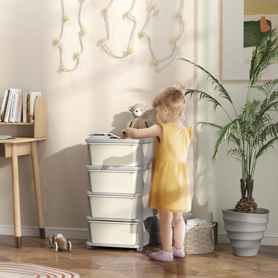 Four Tier Kids Storage Unit With Removable Drawers Perfect For Toys And Books White