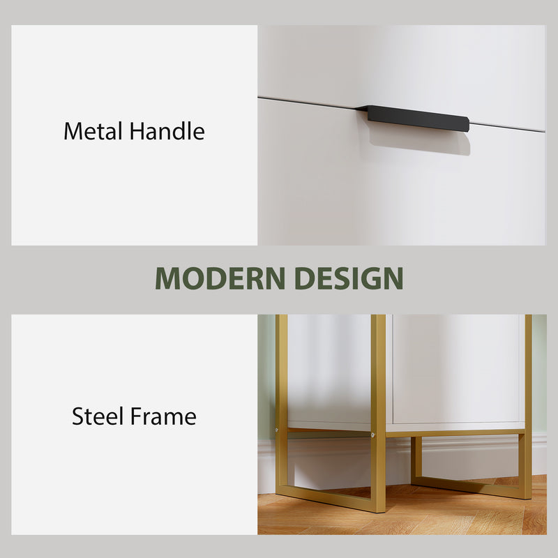 White Industrial 3 Drawer Chest of Drawers with Metal Frame for Bedroom and Living Room by HOMCOM