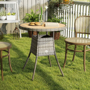 Round Rattan Garden Dining Table for 2 to 4 People with Easy Clean Top Mixed Grey Outsunny