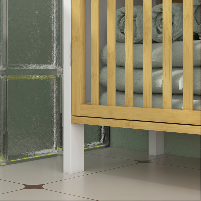 Retro Bamboo Under Sink Cabinet With Cut Out Doors Ideal For Bathroom Storage