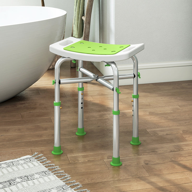 Adjustable Height Aluminium Shower Stool With Non Slip Feet For Bathroom Safety Green