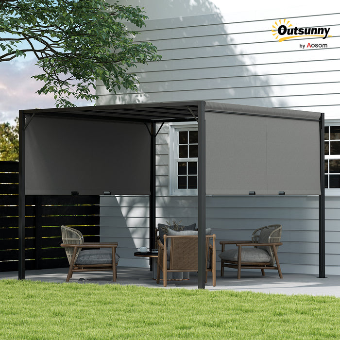 3m x 3m Garden Pergola with Retractable Canopy and Steel Frame Charcoal Grey by Outsunny