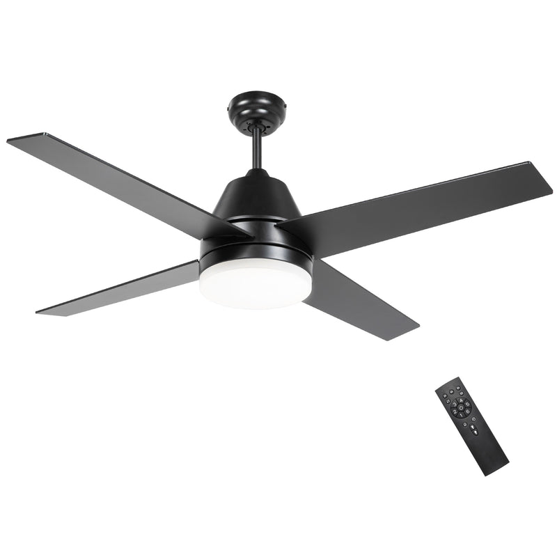 Ceiling Fan with LED Light and Remote Control Ideal for Low Ceilings Black and Walnut Brown AOSOM
