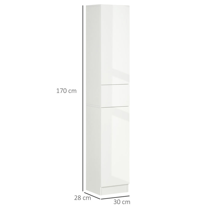 Tall Bathroom Storage Cabinet with Drawer and Adjustable Shelves Freestanding White