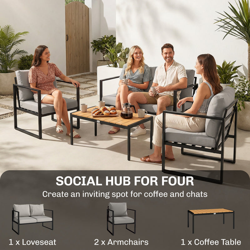 Outdoor Furniture Set with Weatherproof Frame and Quick-Drain Table for Easy Outdoor Relaxing Grey