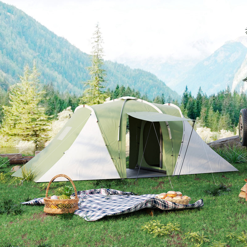 3 Room Family Camping Tent with Separate Bedrooms and Living Area for Group Trips Green and White