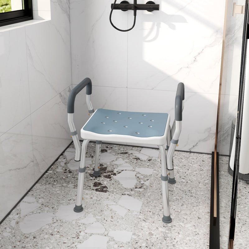 Adjustable Aluminium Bath Seat With Non Slip Legs For Elderly Or Disabled Users, Light Blue