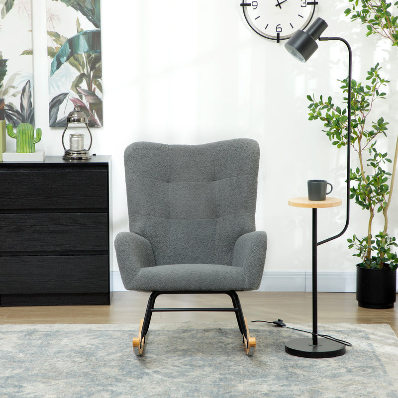 Grey Teddy Fleece Rocking Chair with Wooden Base by HOMCOM
