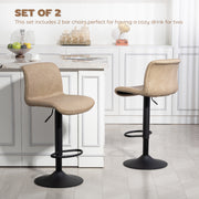 Set of 2 PU Leather Bar Stools with Backrest and Footrest for Breakfast Bar Light Brown