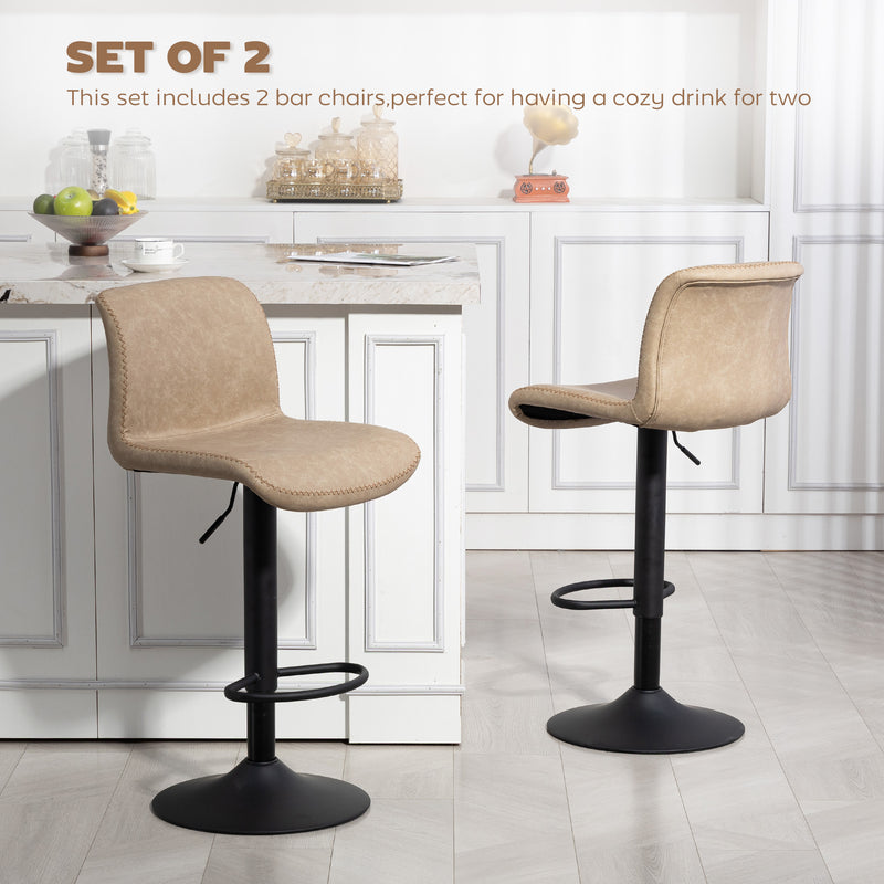 Set of 2 PU Leather Bar Stools with Backrest and Footrest for Breakfast Bar Light Brown
